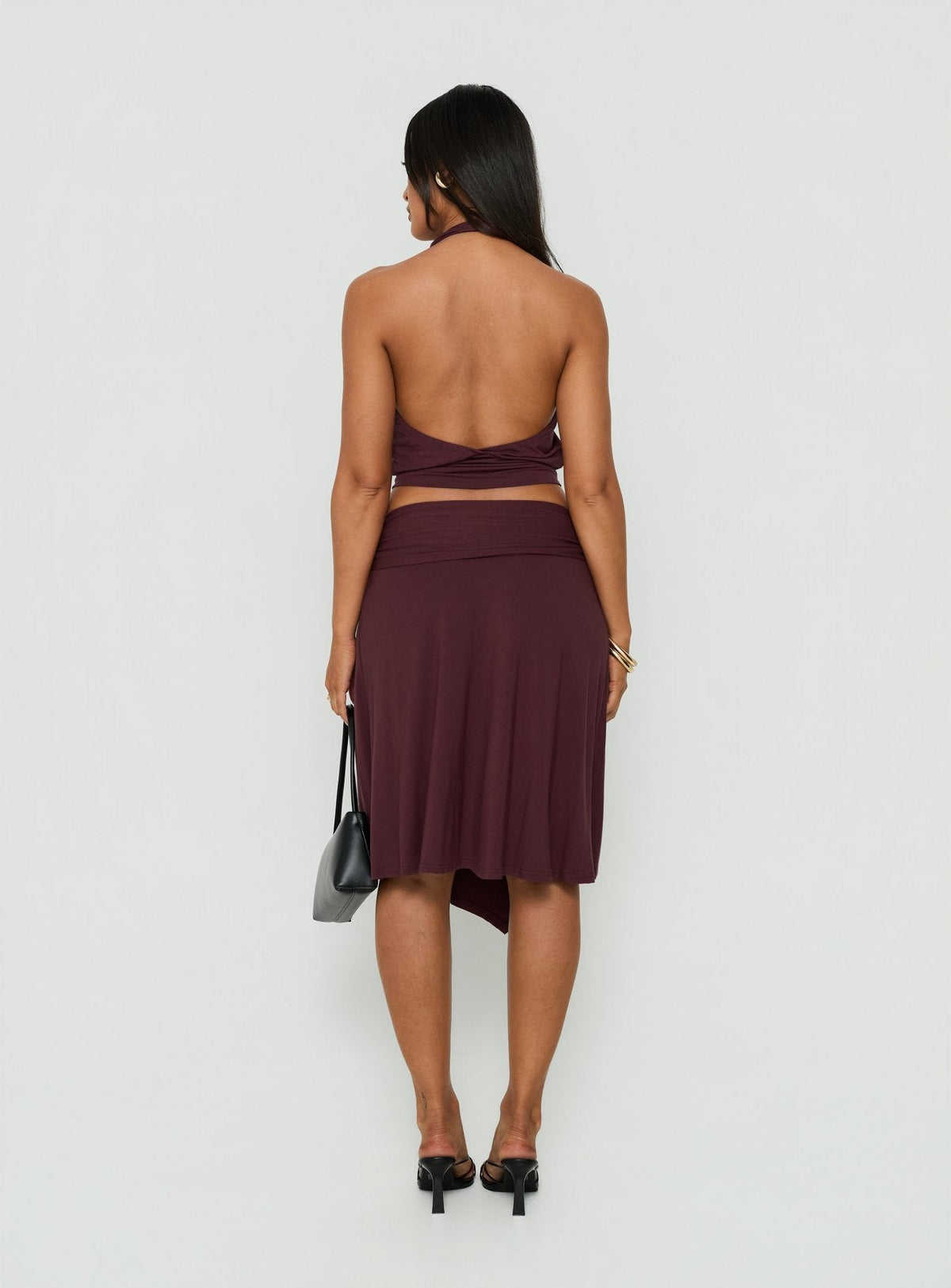 Soft Focus Tie Waist Midi Skirt Plum Noir