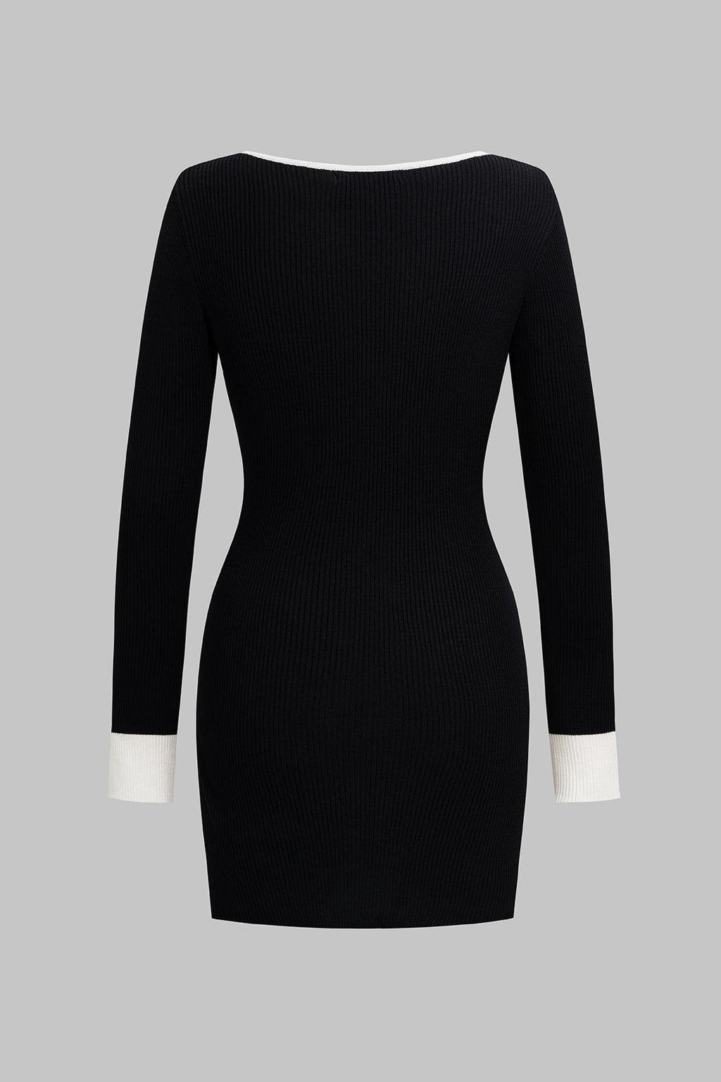 Knit Contrast Square Neck Metallic Button Long Sleeve Mini Dress
