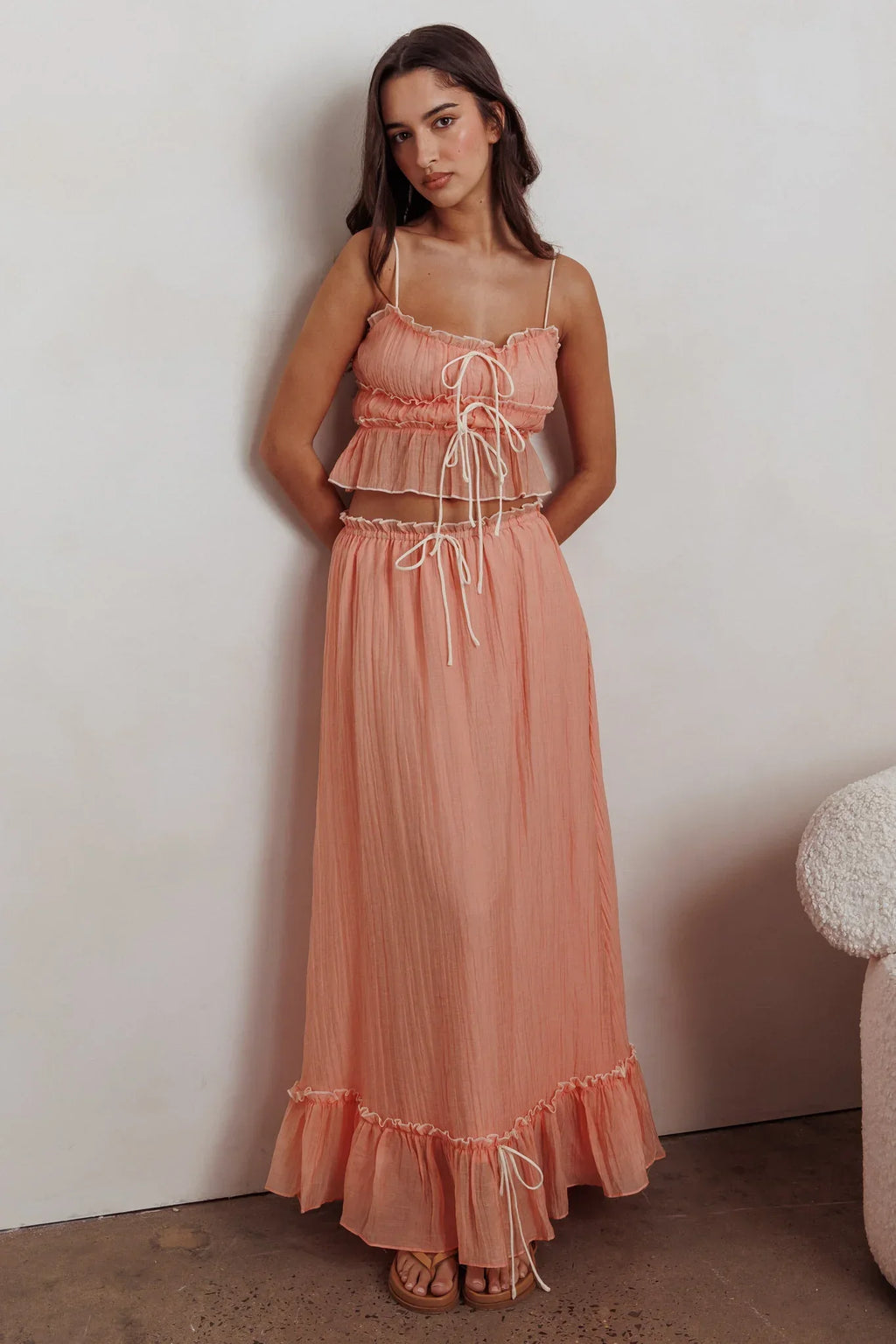 Maidens Tie Detail Overlock Maxi Skirt Apricot