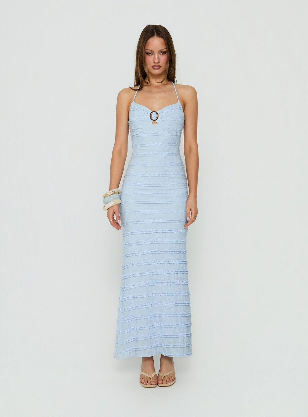 Liskaia Textured Halter Maxi Dress Blue