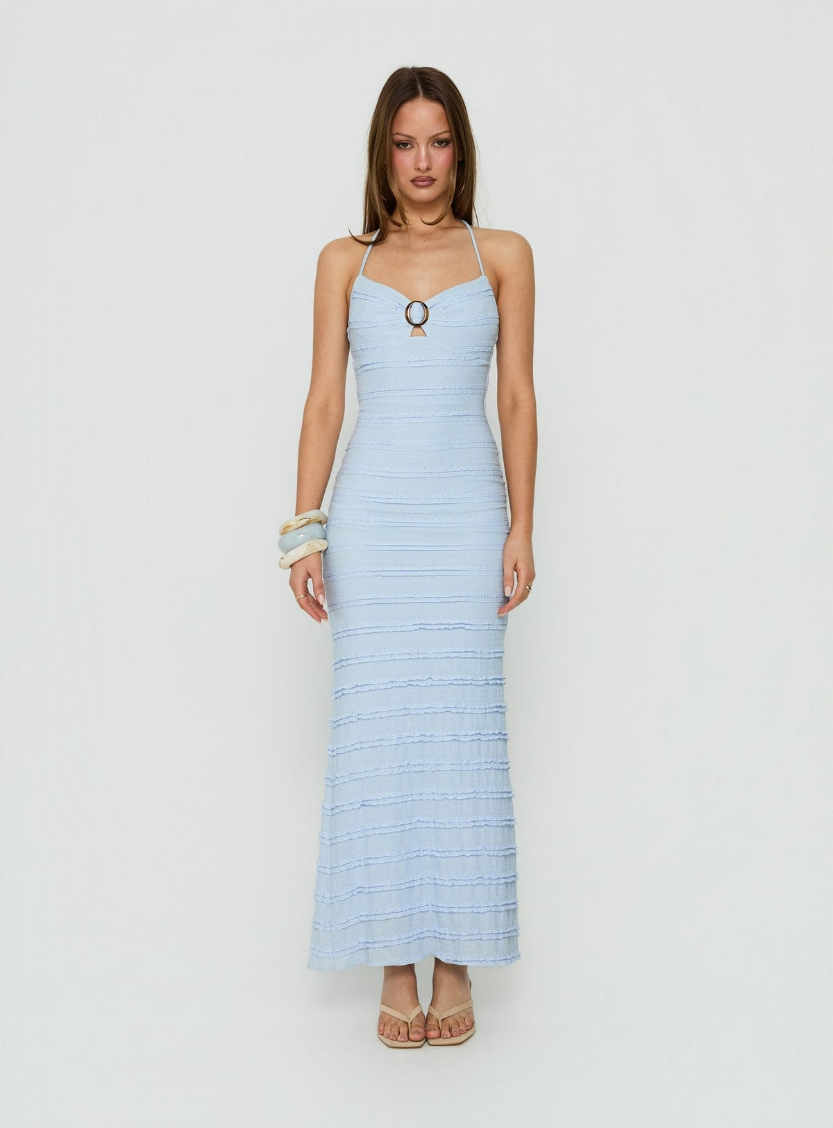 Liskaia Textured Halter Maxi Dress Blue