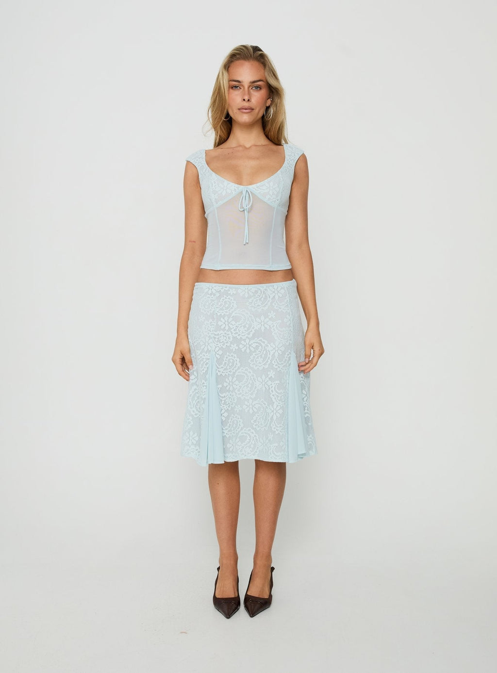 Quani Lace Midi Skirt Blue