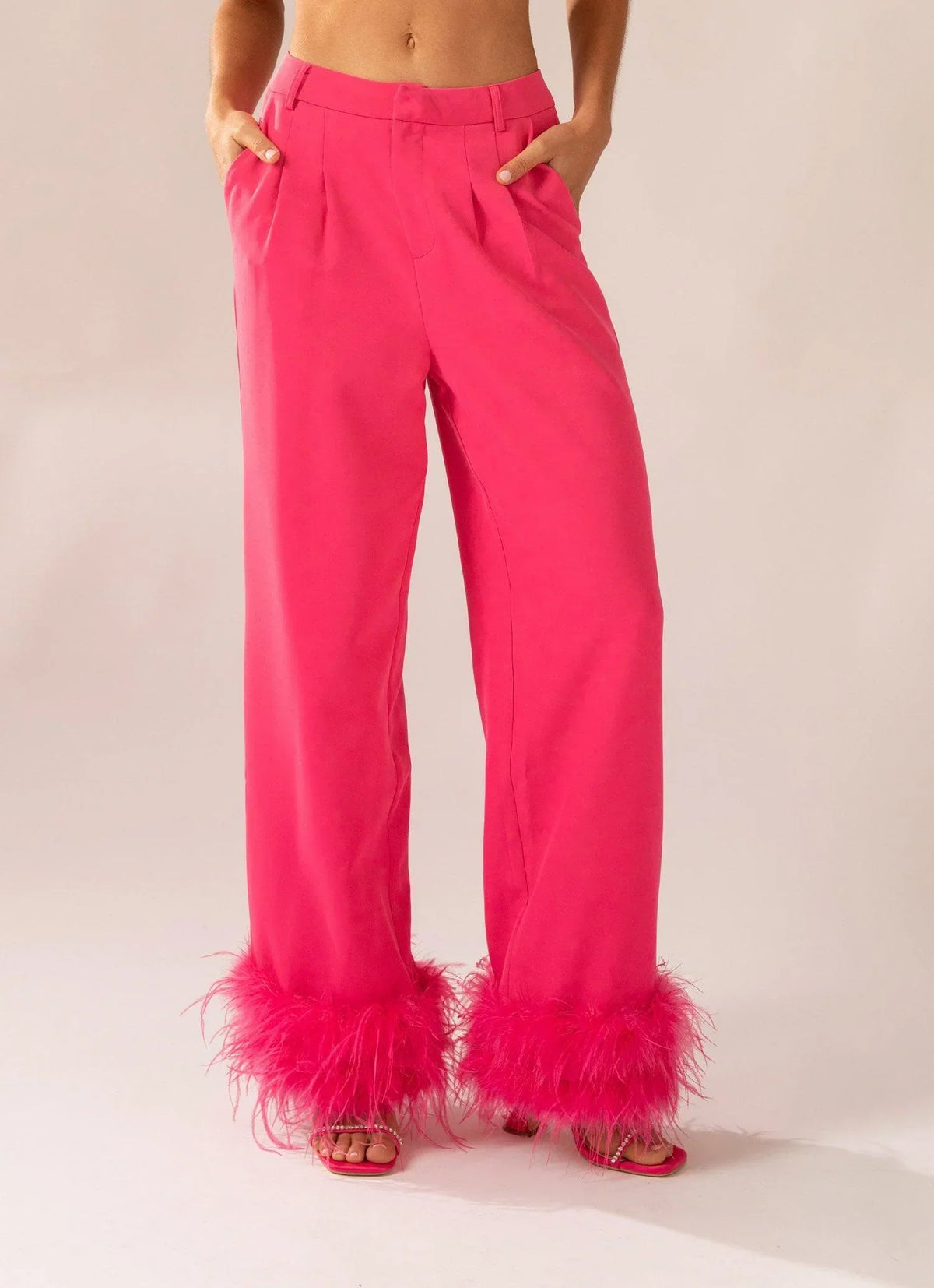 Shake It Off Feather Pants - Magenta