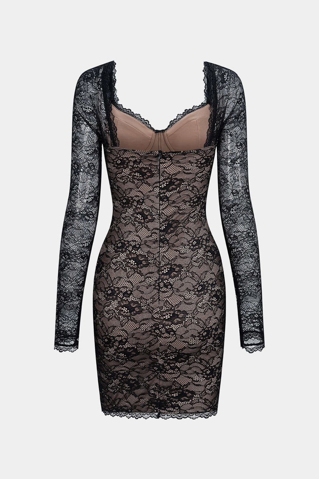 Lace V-Neck Corset Backless Long Sleeve Mini Dress