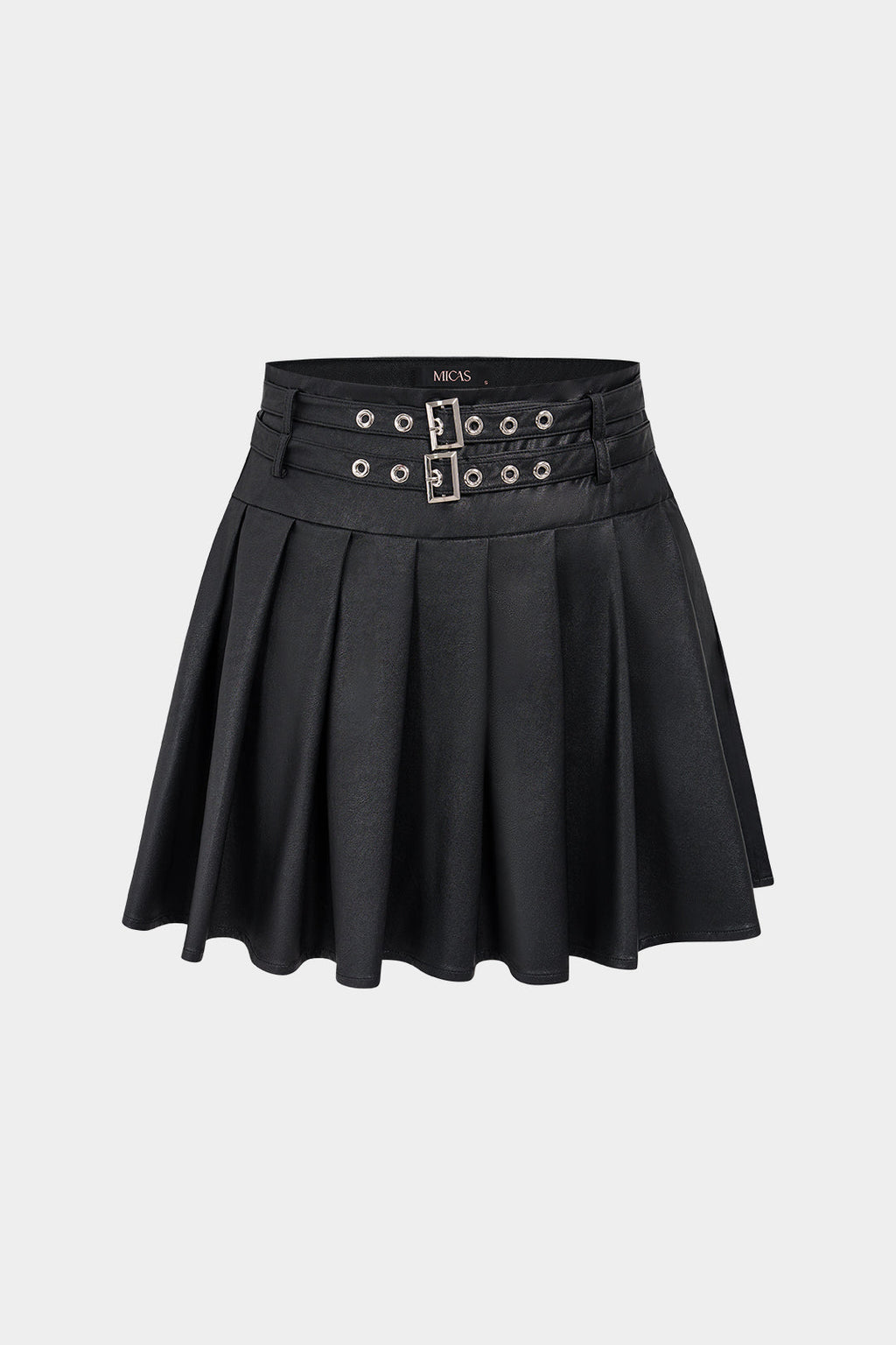 Faux Leather Metallic Belted Mini Skirt