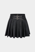 Faux Leather Metallic Belted Mini Skirt