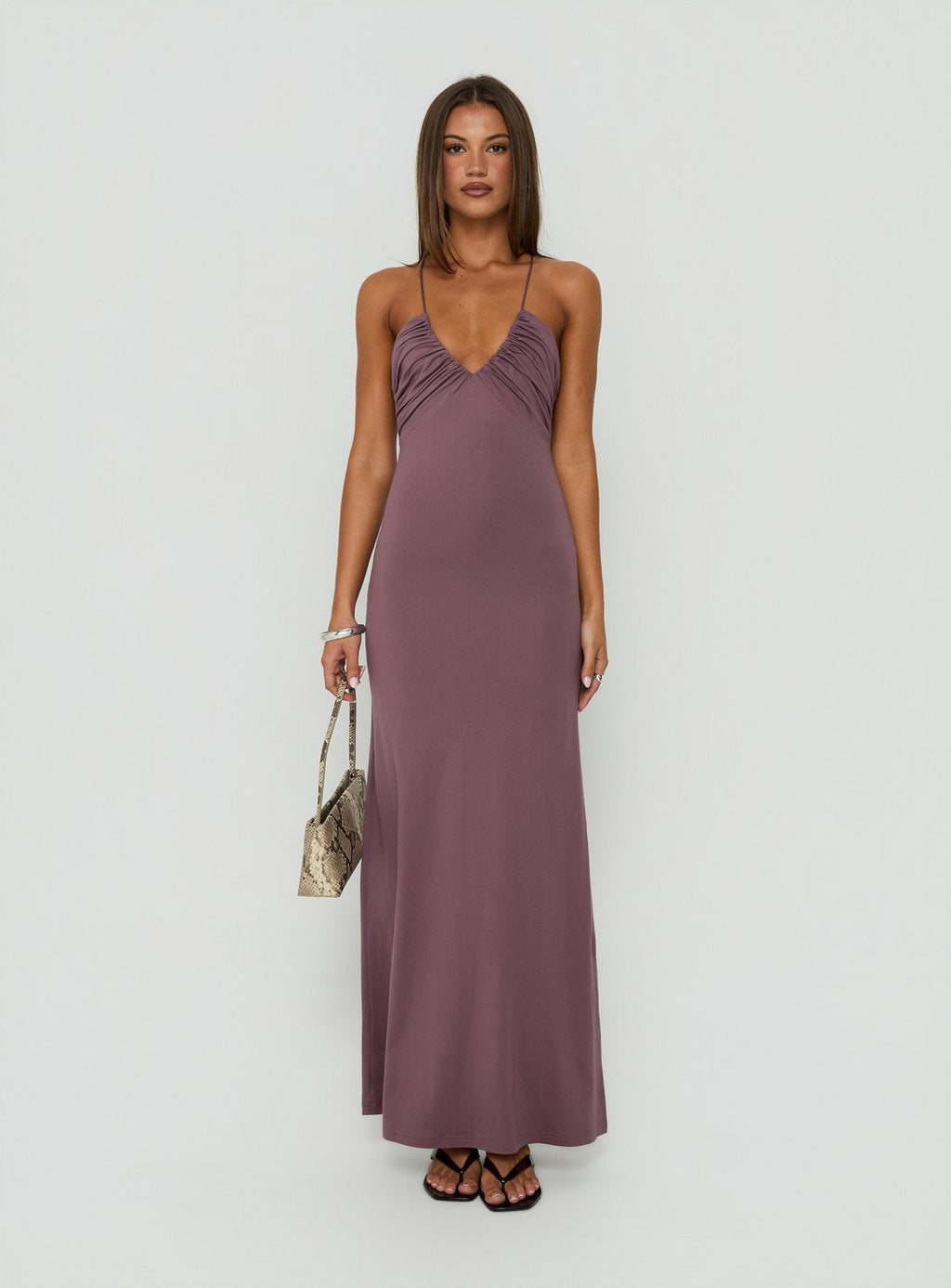 Esolda Ruched Low Back Maxi Dress Dusty Mauve