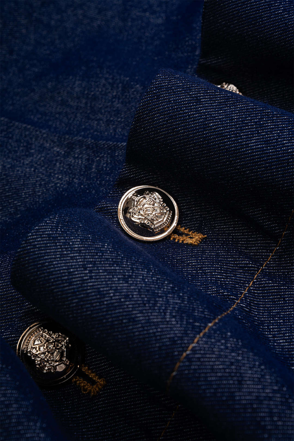 Denim Metallic Button Short Sleeve Top  And Tie-Up Skirt Set