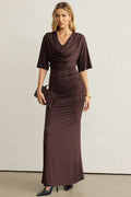 Draped Cowl Neck Short Sleeve Maxi Dress