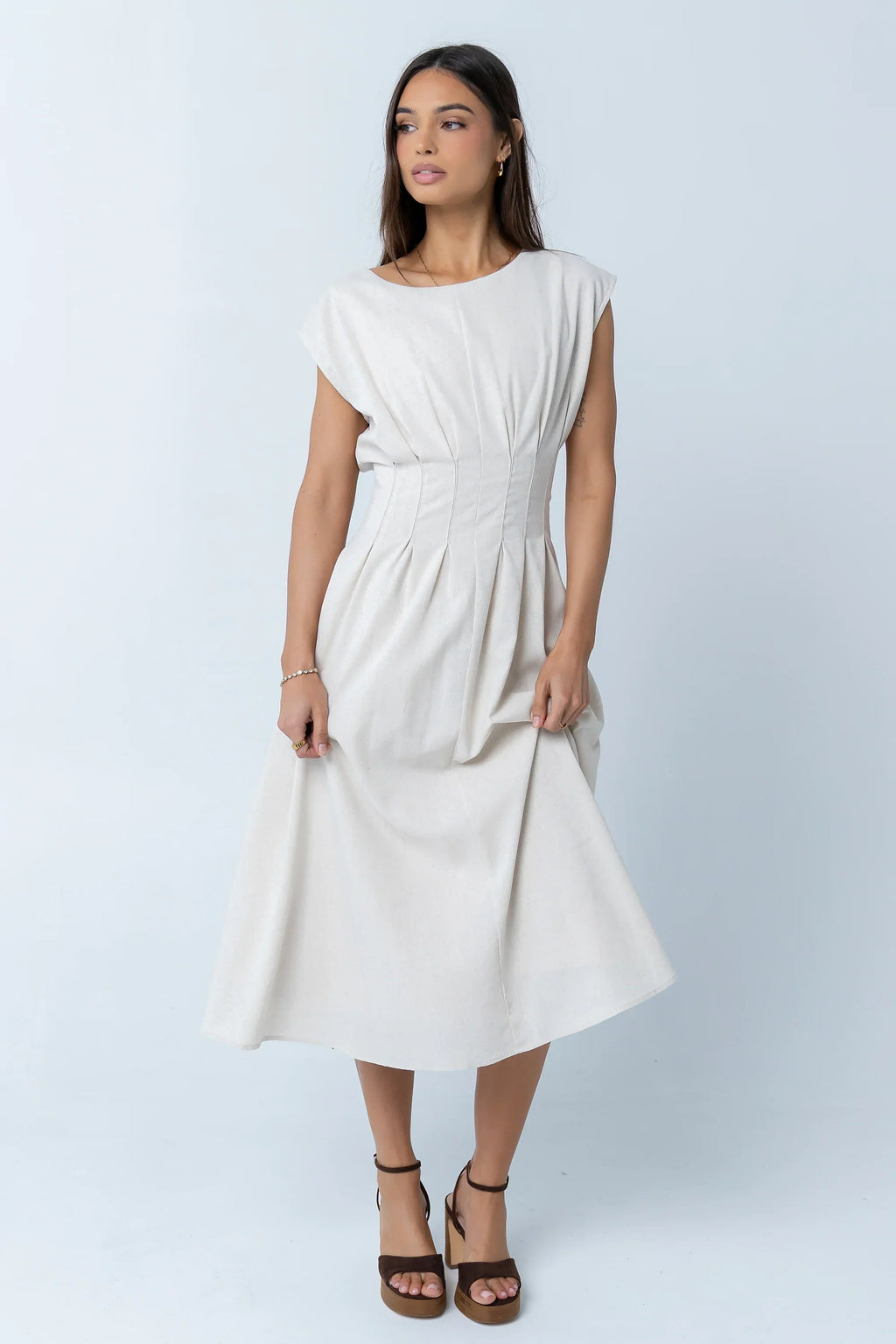 Matilda Pleated Maxi Dress in Oatmeal