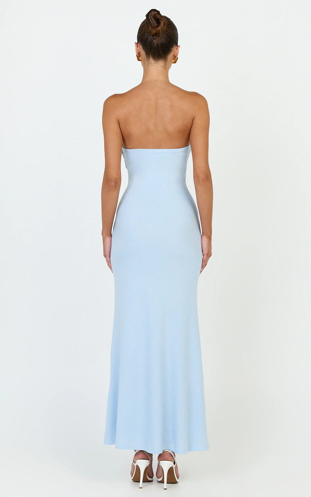 Aria Midi Dress - Strapless Tie Waist Dress in Light Blue