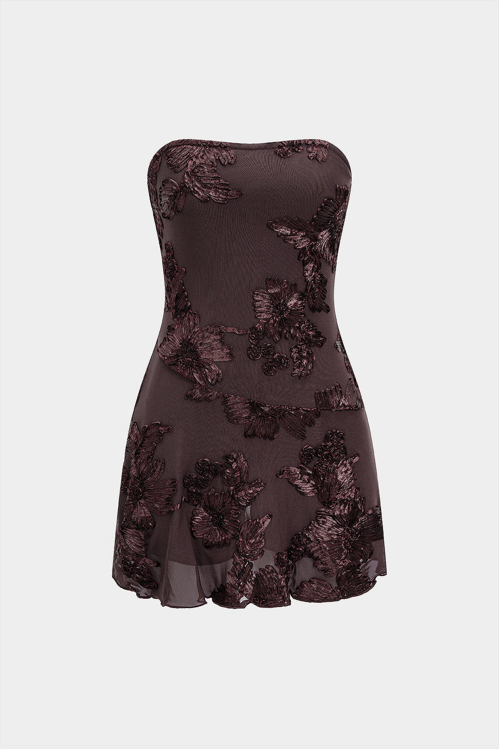 Jacquard Patchwork 3D Floral Strapless Sleeveless Mini Dress