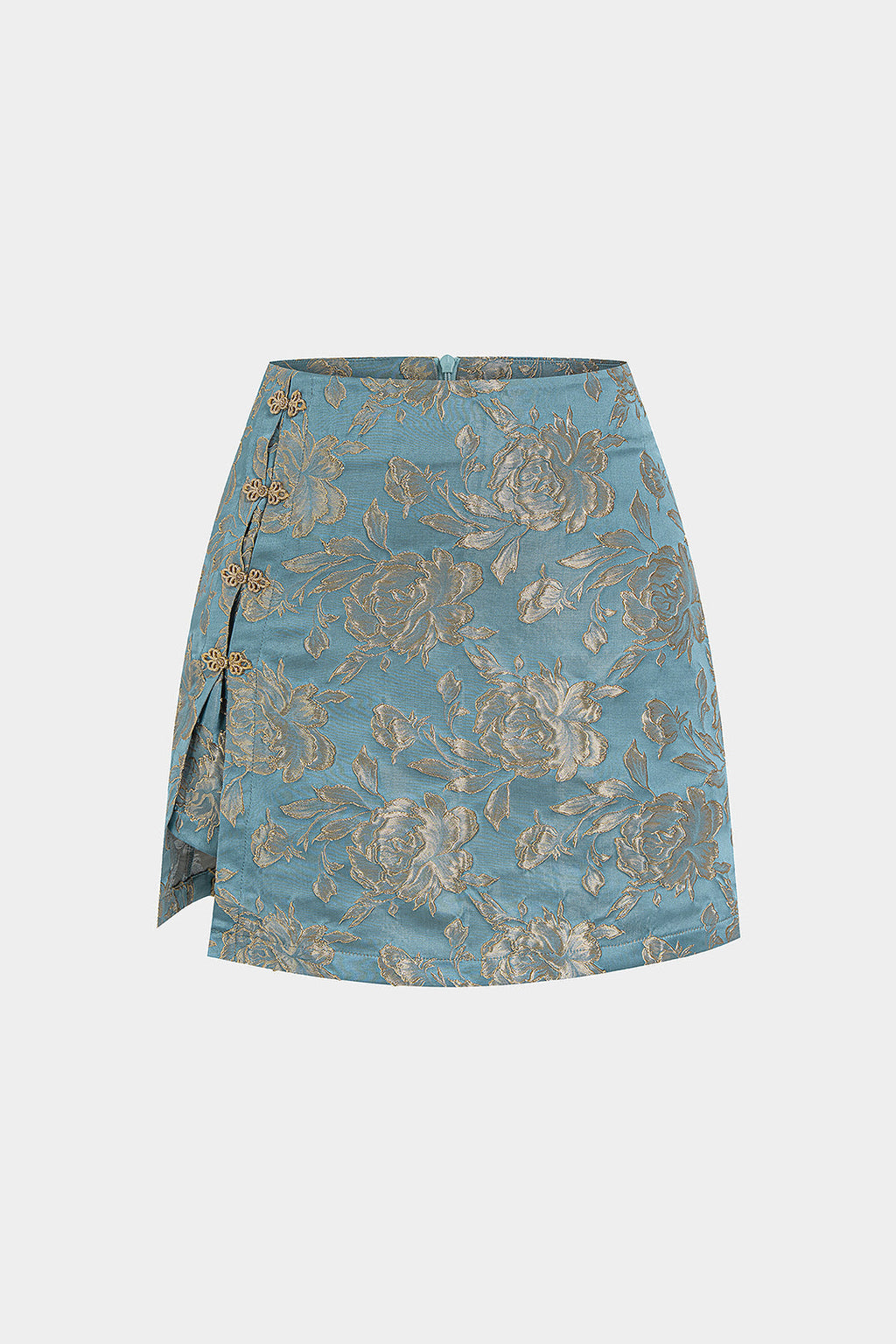 Jacquard Side Slit Frog Button Mini Skirt