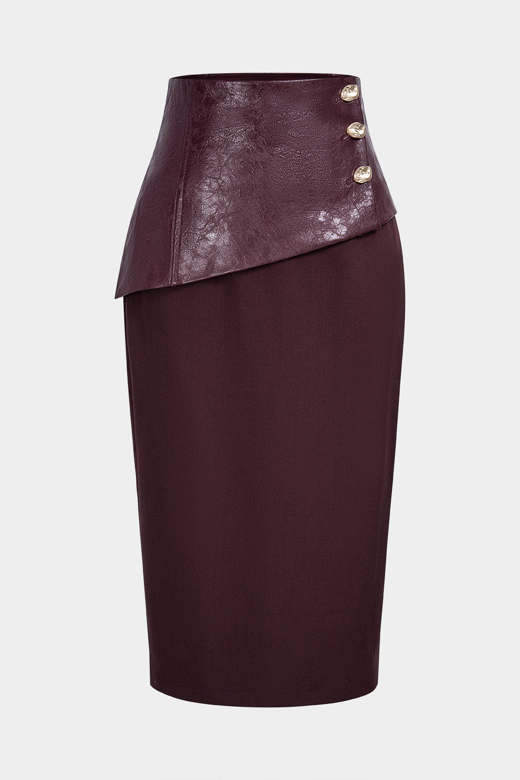 Faux Leather Patchwork Metallic Asymmetrical Skirt