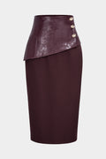 Faux Leather Patchwork Metallic Asymmetrical Skirt
