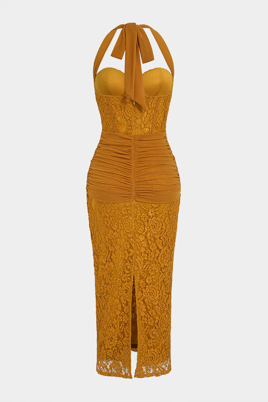 Lace Mesh Patchwork Halter Neck Corset Sleeveless Maxi Dress