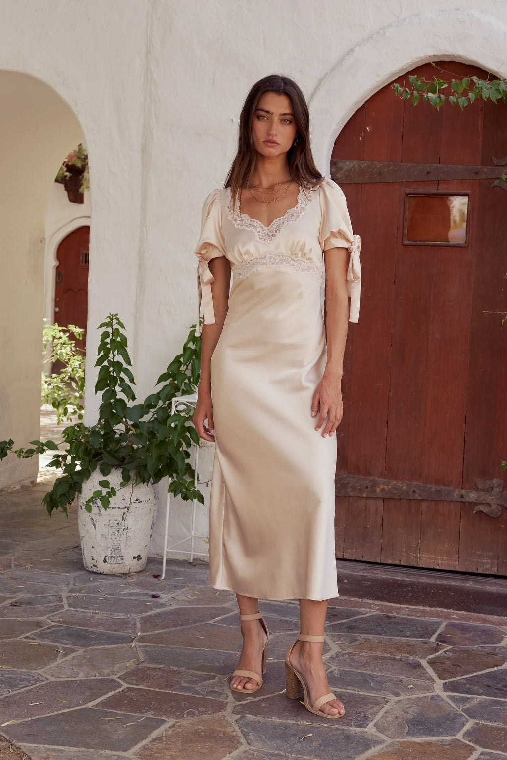 Amanda Lace Trim Maxi Dress in Blush