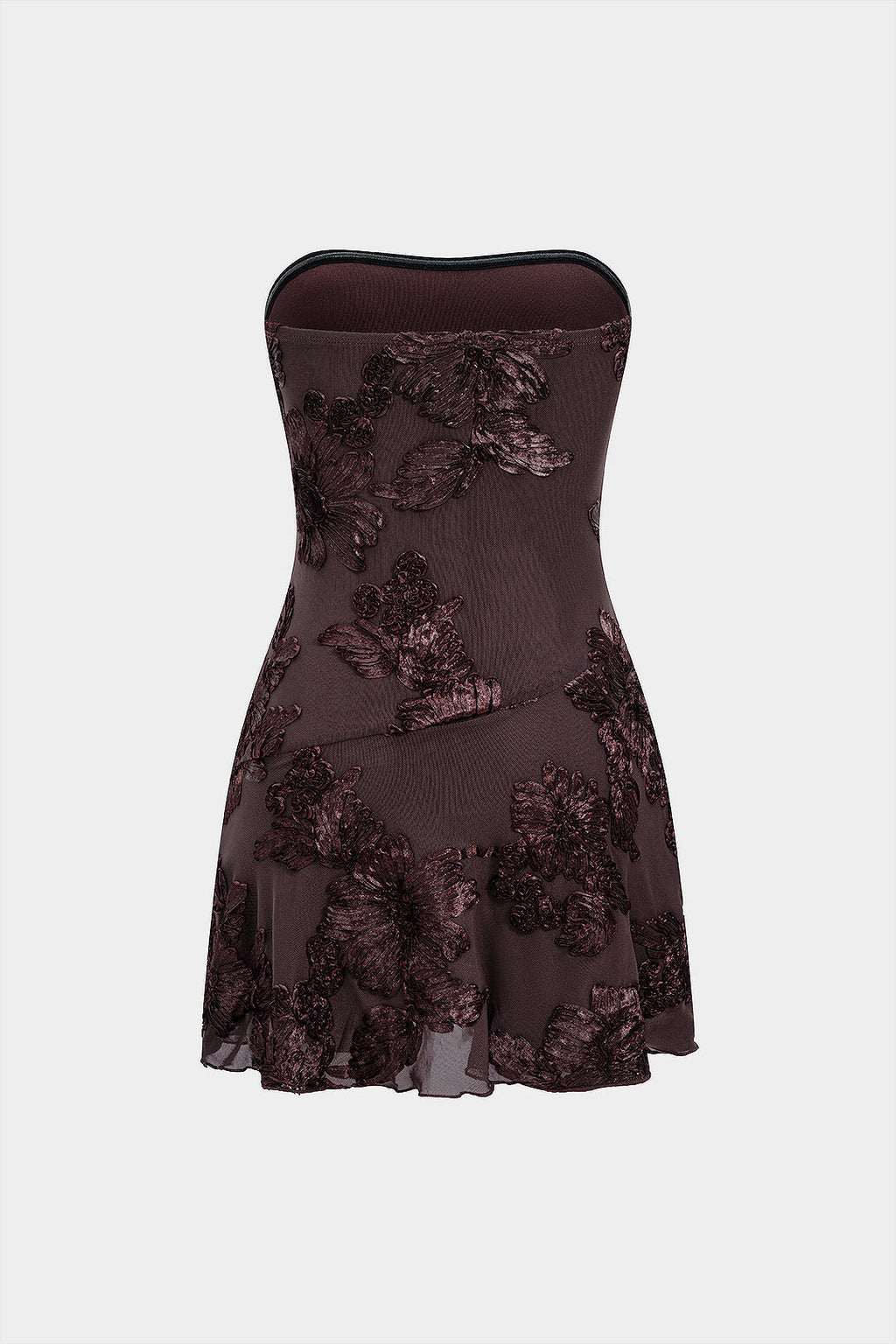 Jacquard Patchwork 3D Floral Strapless Sleeveless Mini Dress