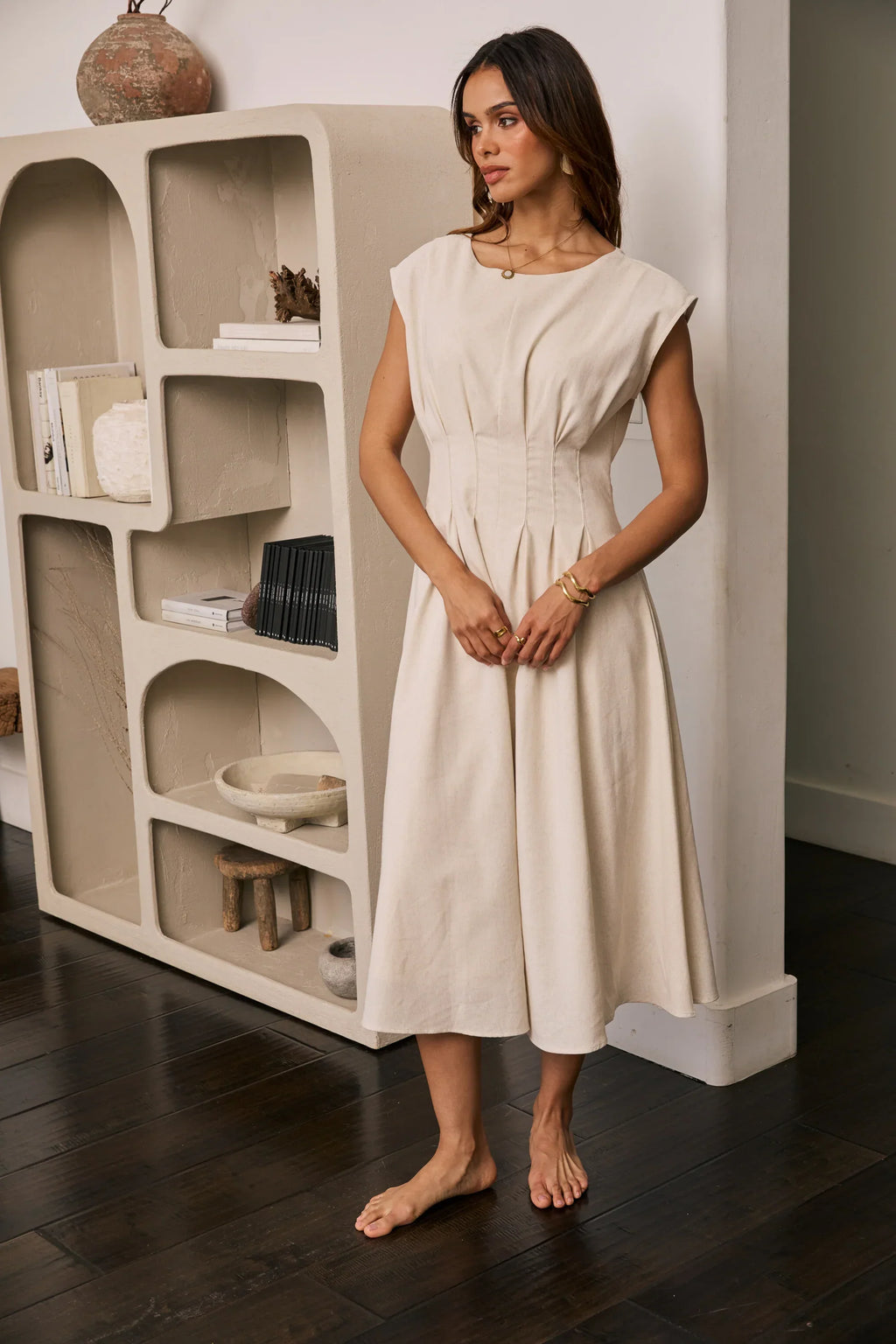 Matilda Pleated Maxi Dress in Oatmeal