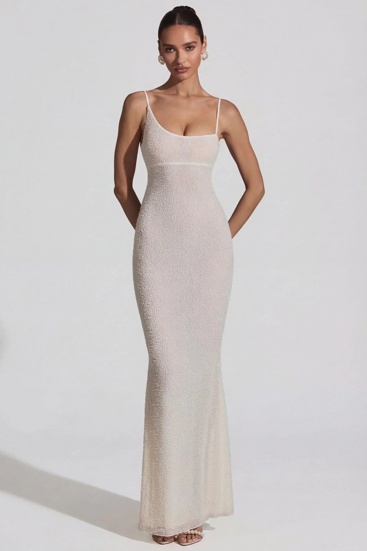Embellished Backless Maxi Dress in White