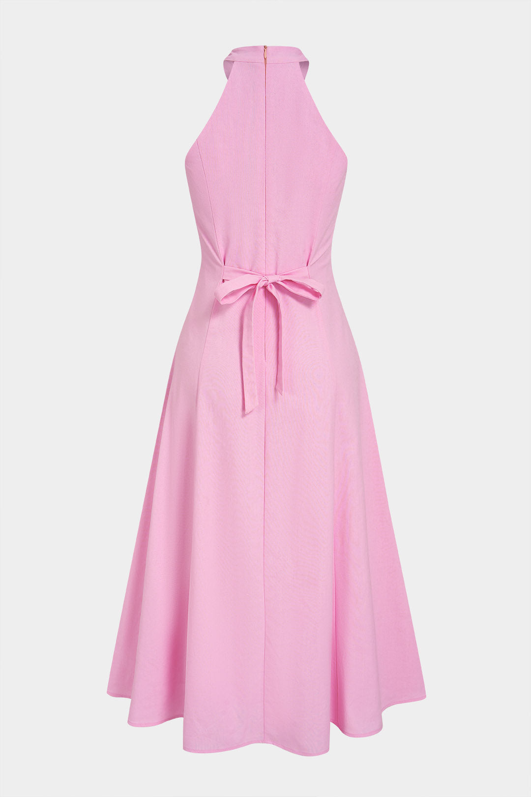 Halter Neck Metallic Button Tie-Up Sleeveless Maxi Dress