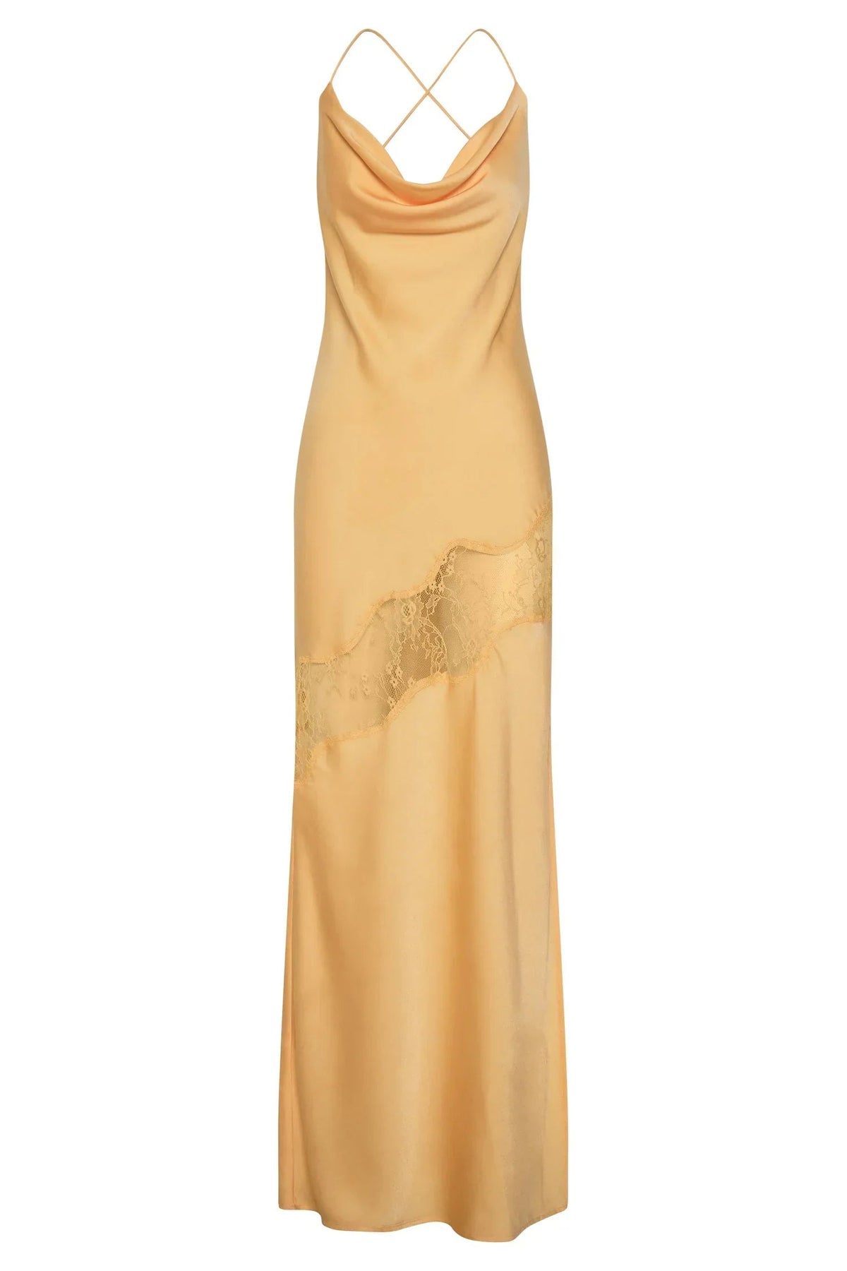 Chandra Lace Detail Satin Maxi Dress - Lemon