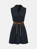 Belted Wrap Linen Blend Sleeveless Mini Dress