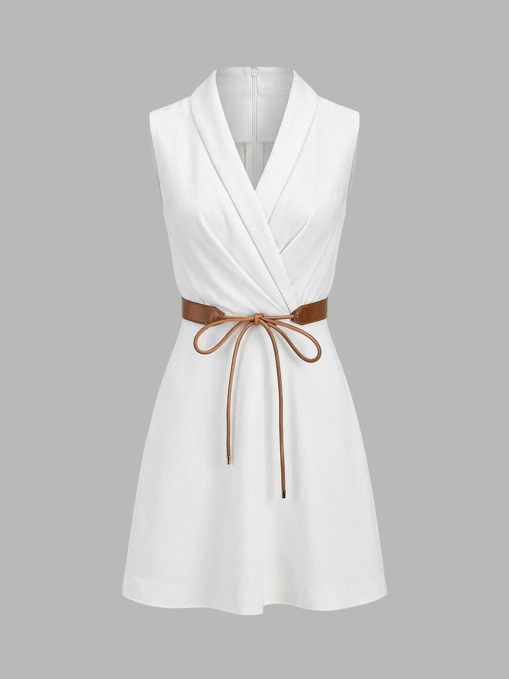 Belted Wrap Linen Blend Sleeveless Mini Dress