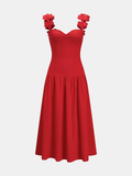Flower Strap Cotton Linen Midi Dress