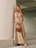 Cut-Out Linen-Blend Halter Maxi Dress