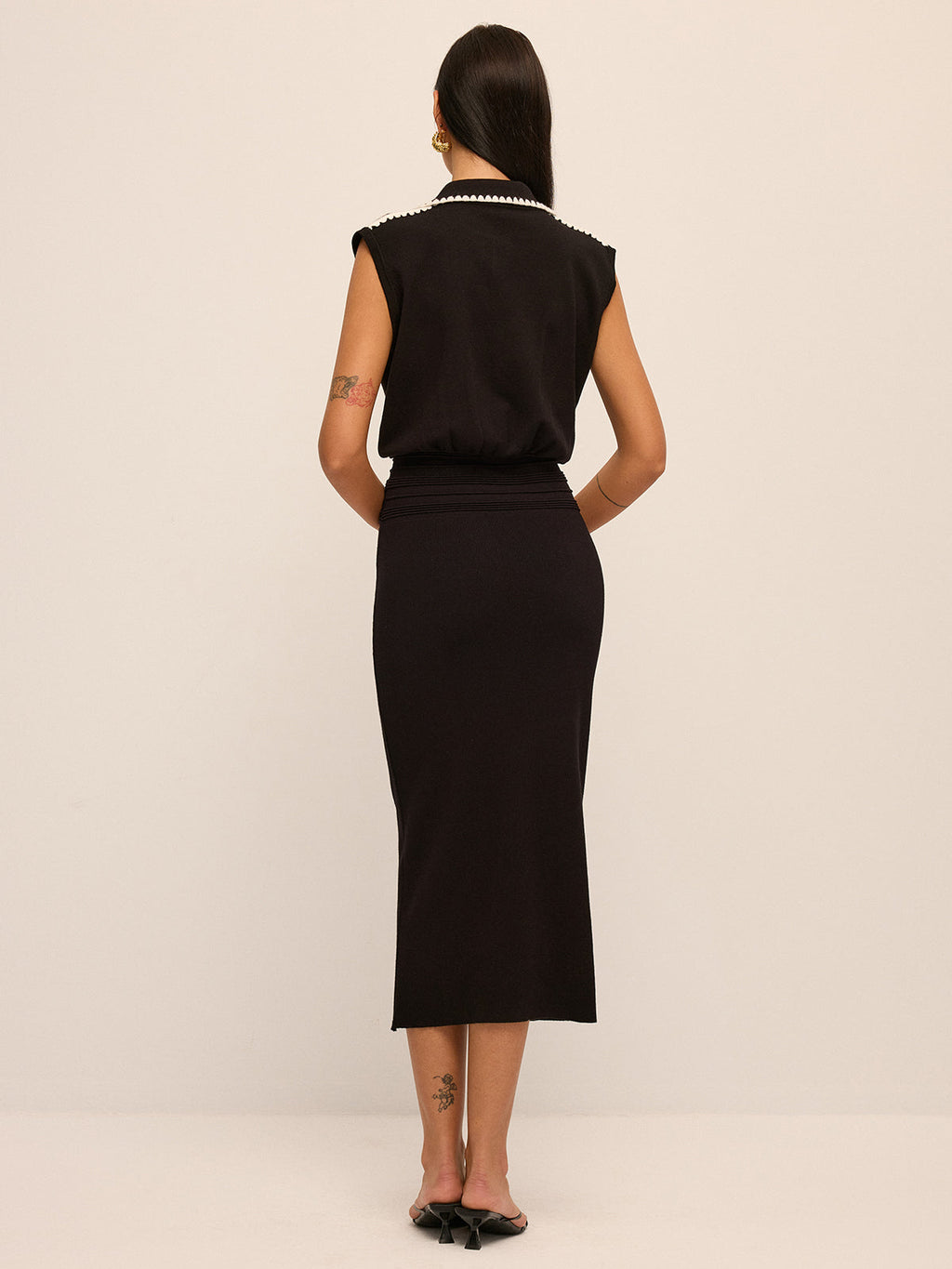 Contrast Trim Collared Smocked Waist Knit Dress