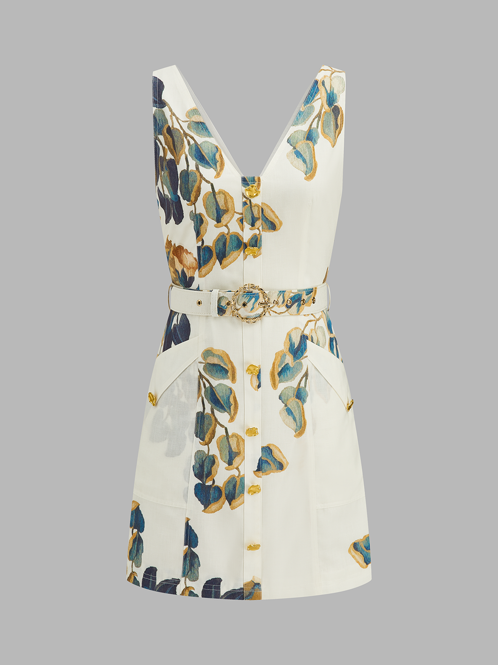 Floral Print Sleeveless Belted Mini Dress