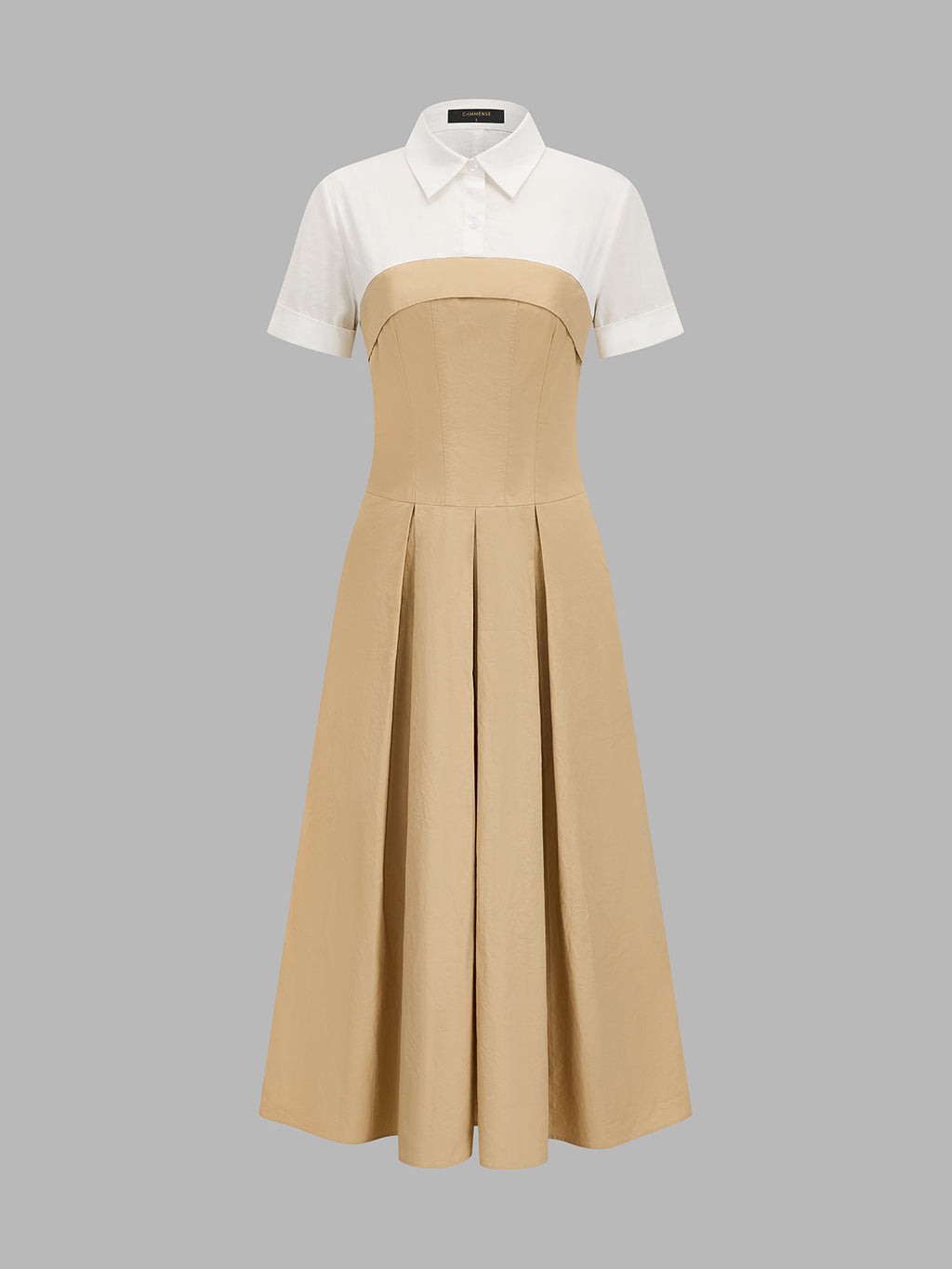 Fake Two Piece Shirt Collar Pleated Maxi Dress
