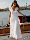 Cap Sleeve V Neck Hollow Midi Dress