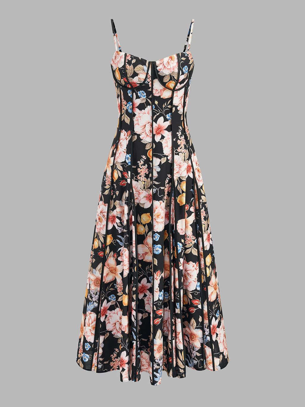 Corset Seam Tropical Print Swing Dress