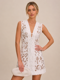 Sleeveless V Neck Lace Mini Dress