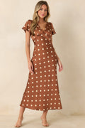 Forever Classic Brown Polka Dot Satin Midi Dress