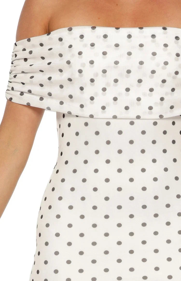 Cole White Polka Mesh Maxi Dress