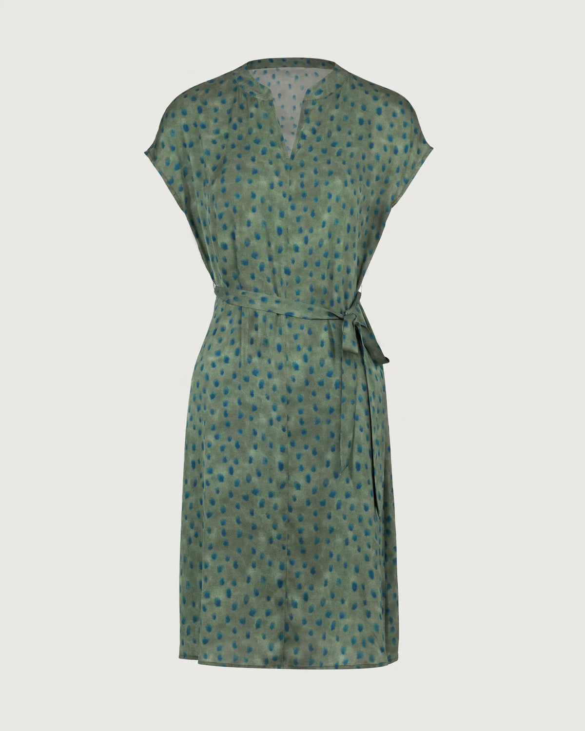 19 Momme Belted Silk A Line Dress in Verdant Dots