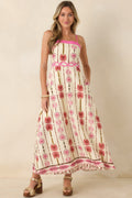 Palms & Prosecco Pink Floral Cotton Linen Maxi Dress