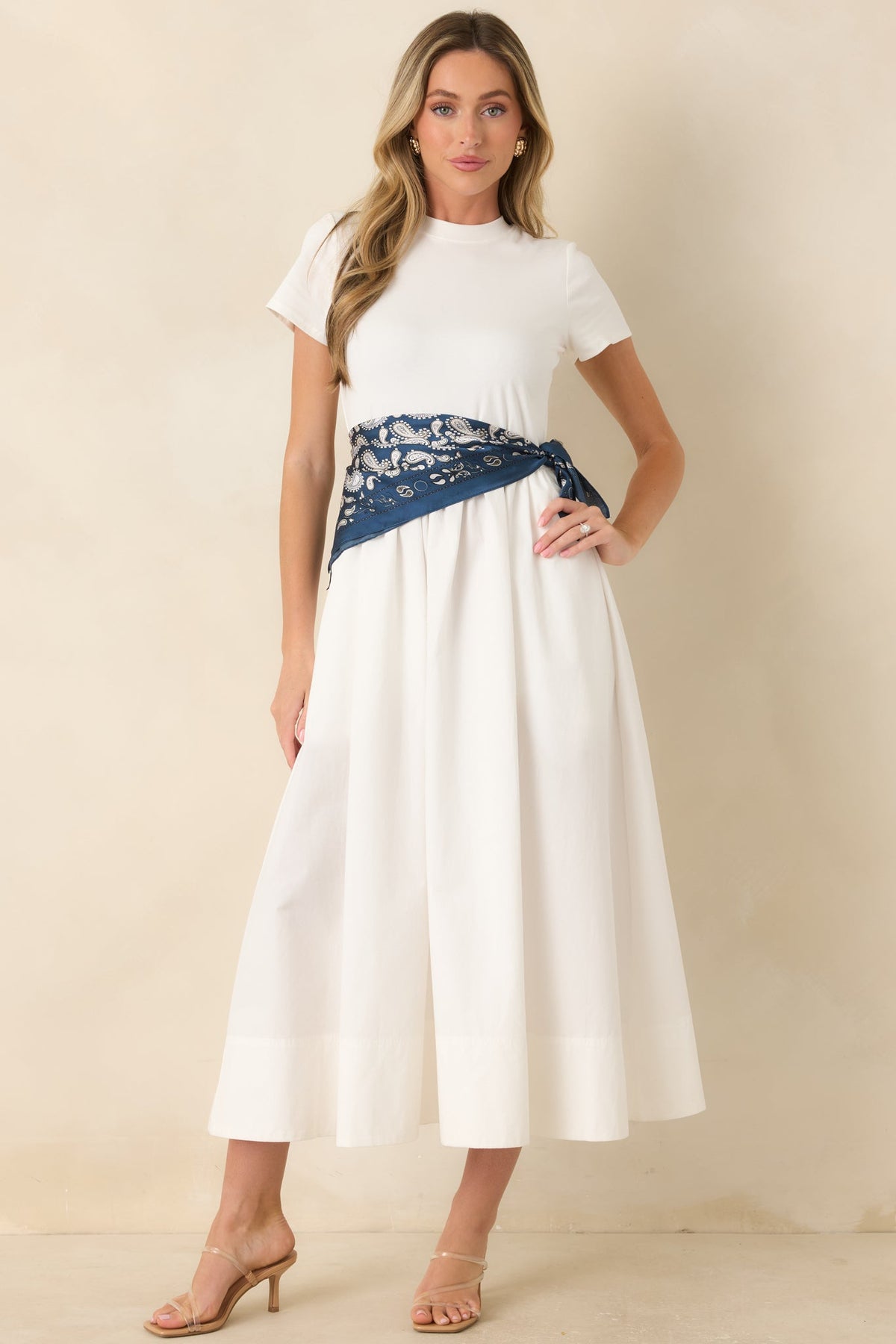 Prosperina Aria White Cotton Short Sleeve Midi Dress