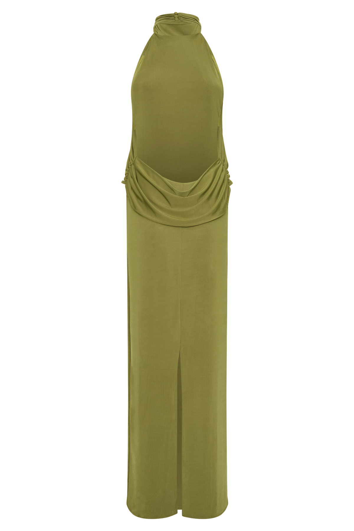 Joan Halter Neck Slinky Maxi Dress - Martini Olive