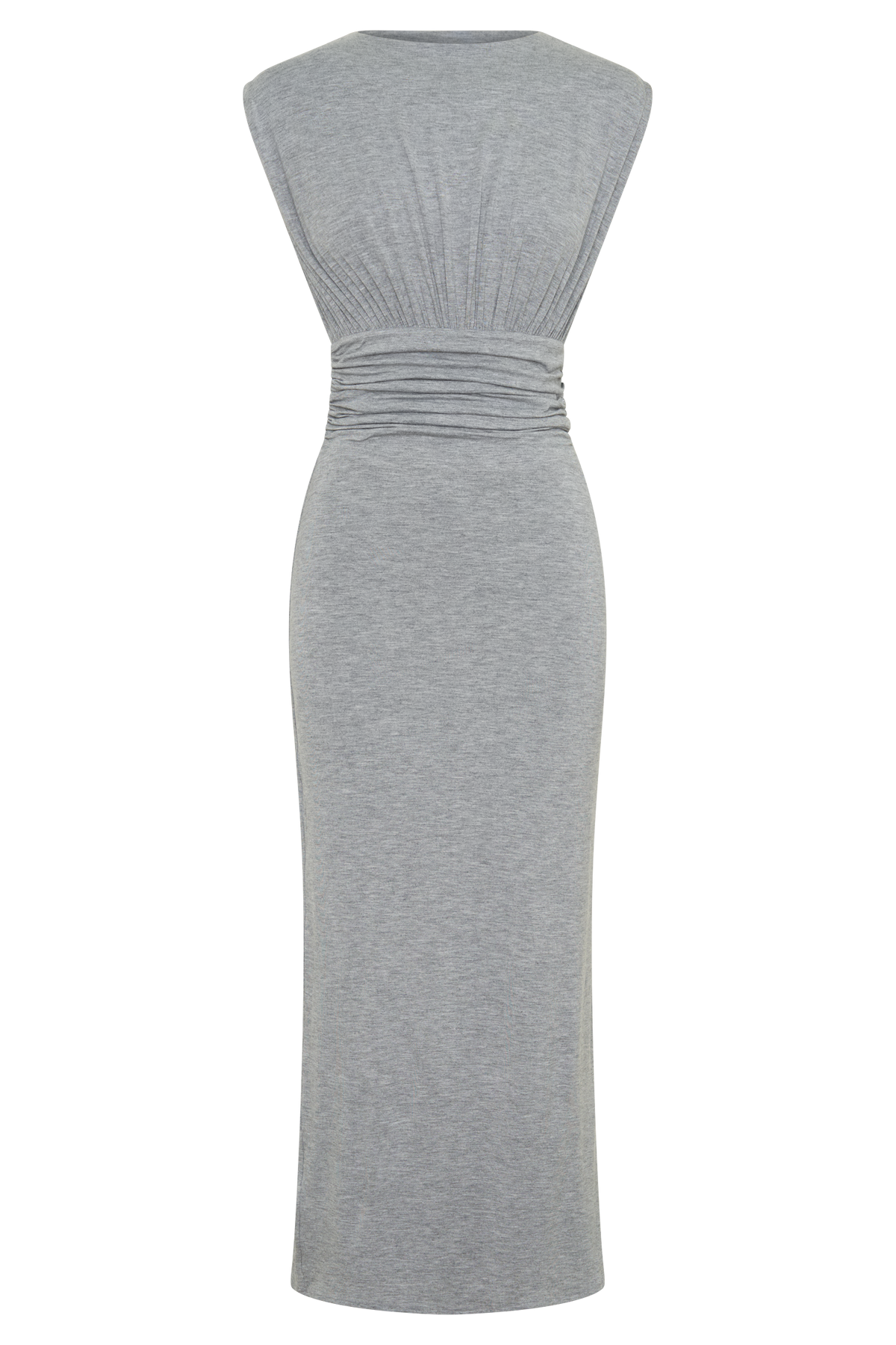 Kura Ruched Modal Sleeveless Midi Dress - Grey Marle