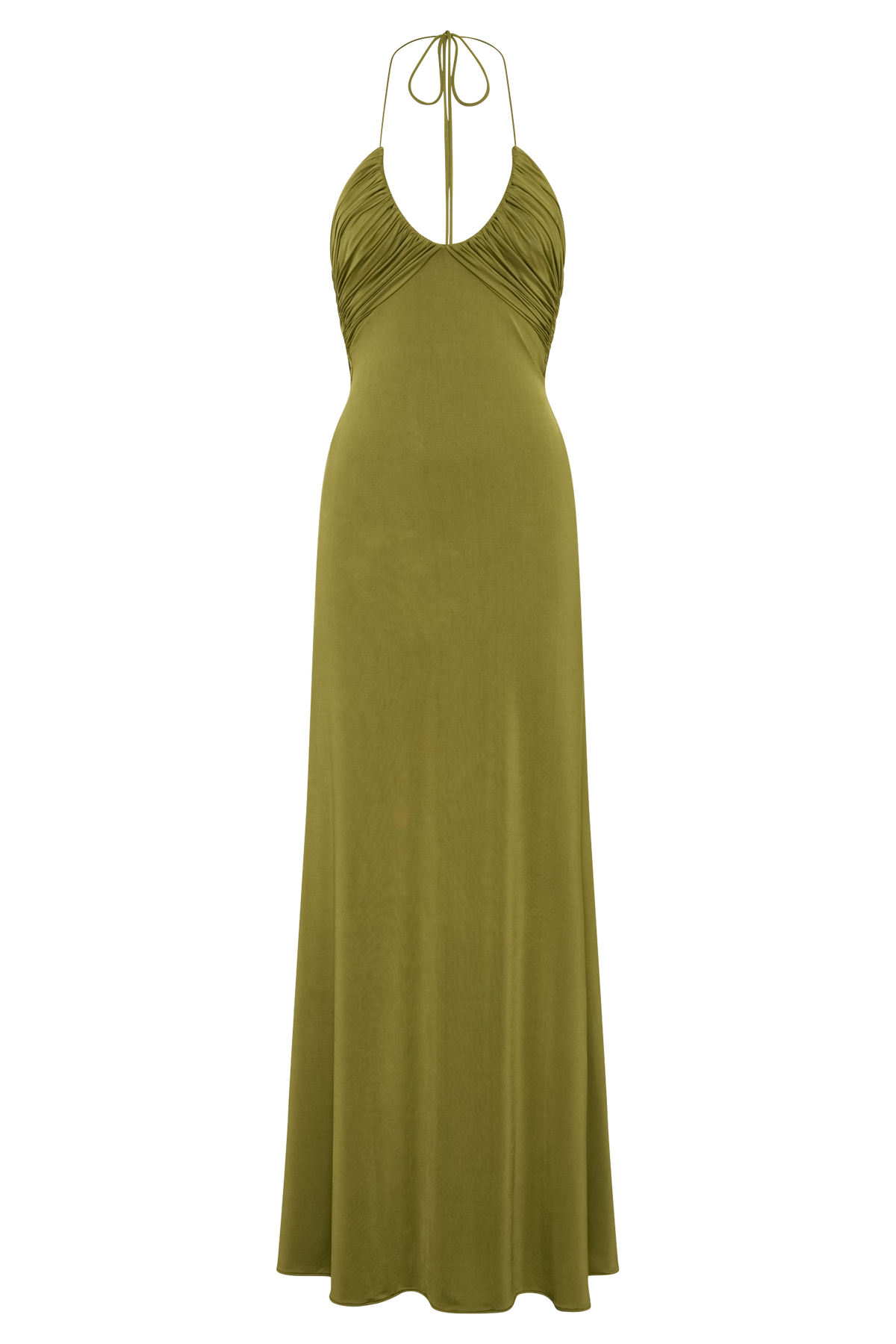 Maely Gathered Slinky Maxi Dress - Olive