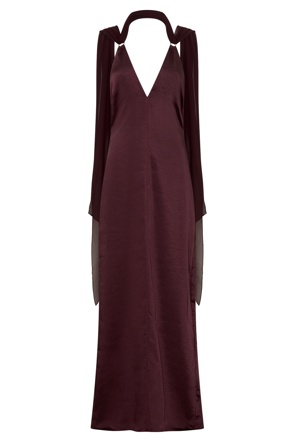 Myla Draped Shoulders Satin Maxi Dress - Chocolate