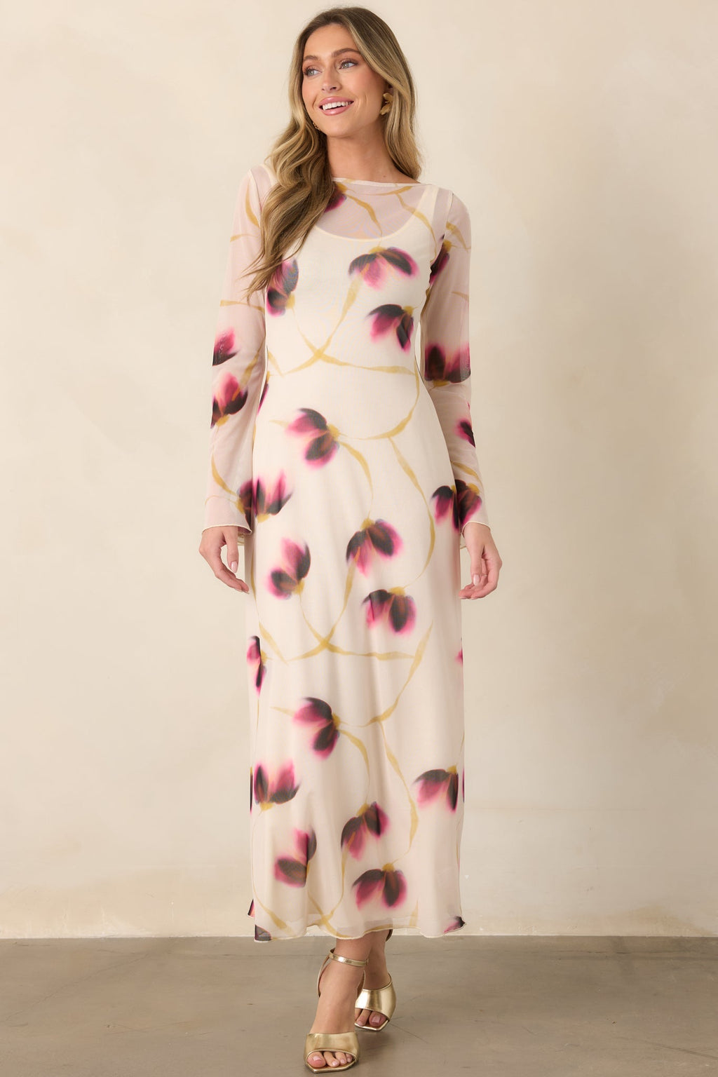 MINKPINK Emery Ivory Floral Mesh Midi Dress