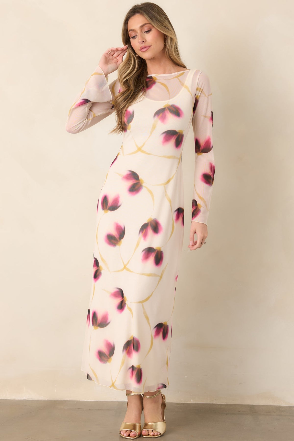 MINKPINK Emery Ivory Floral Mesh Midi Dress