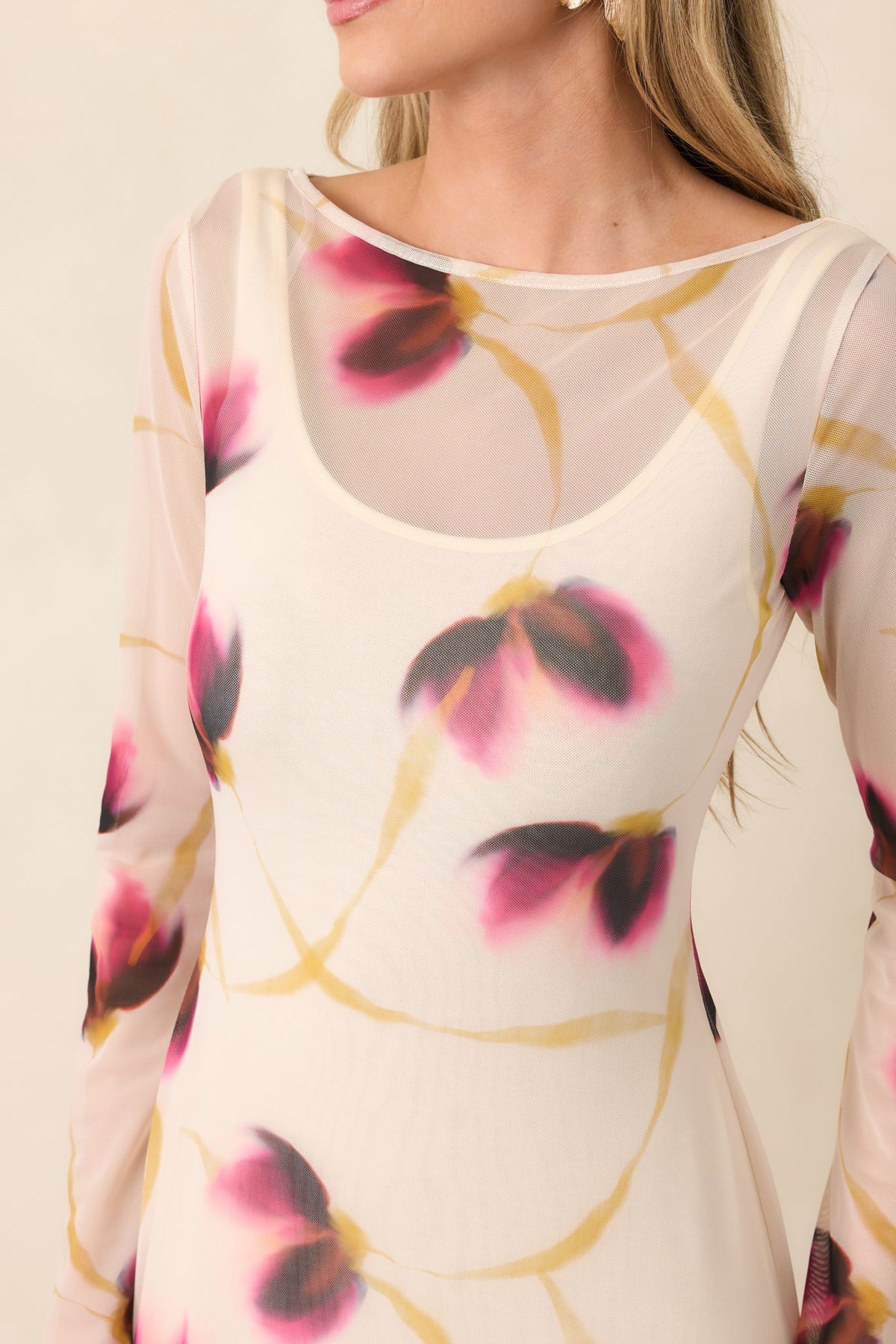MINKPINK Emery Ivory Floral Mesh Midi Dress