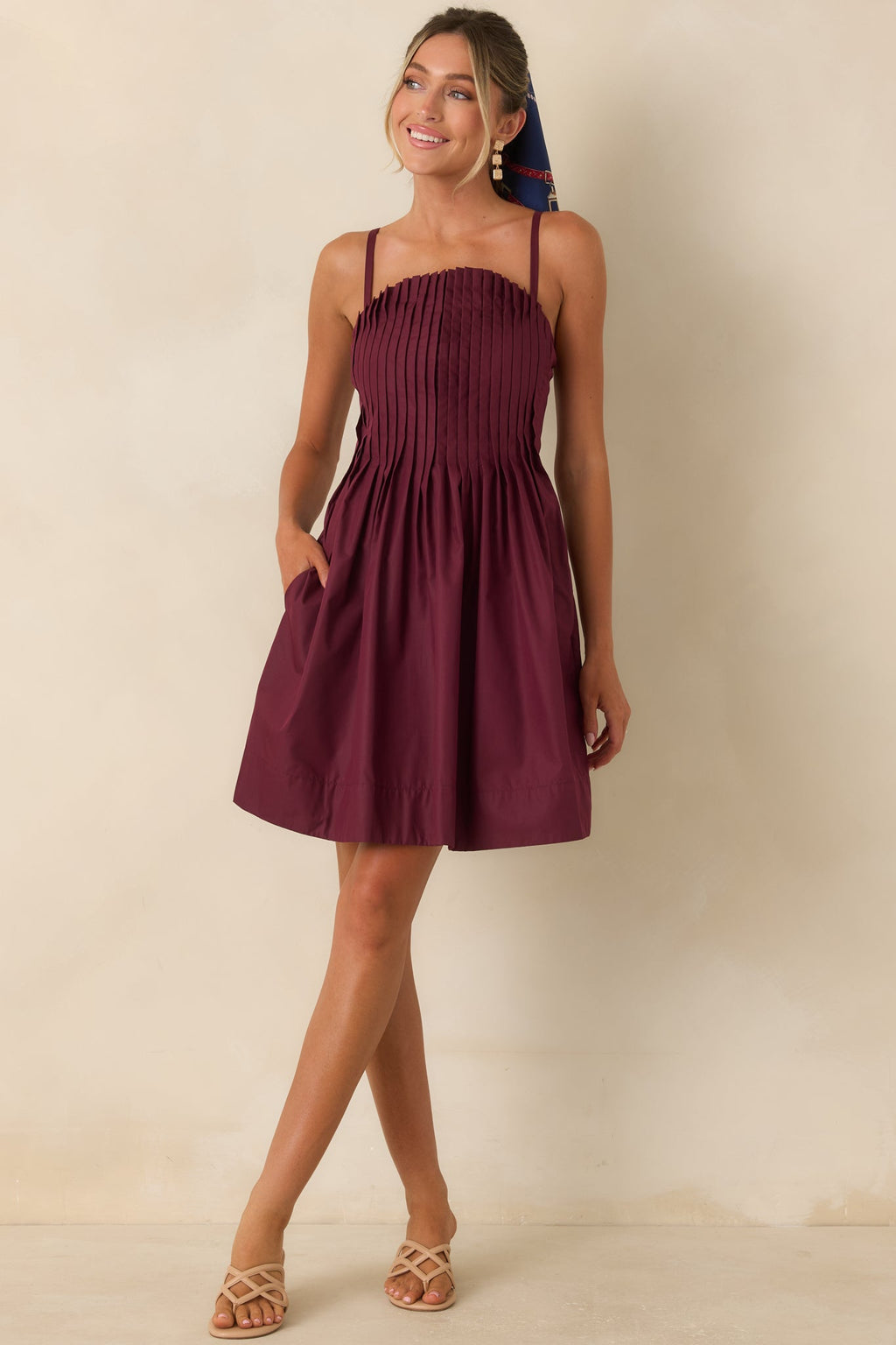 Pressed to Impress Wine Red Pleated Mini Dress