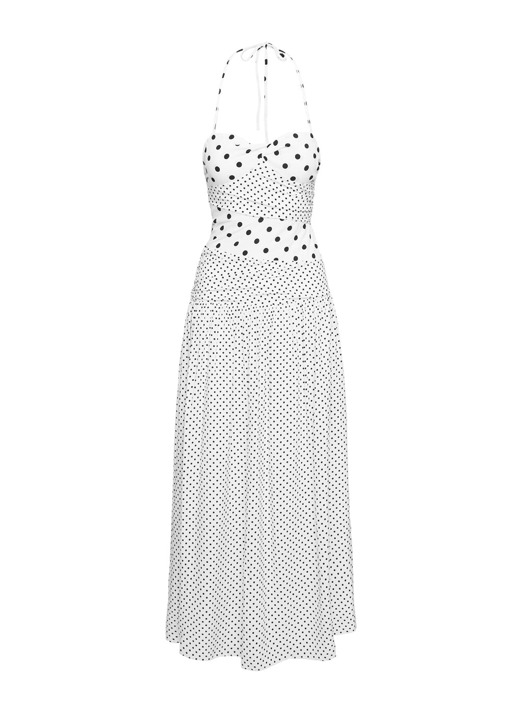 Marguerite Halter Maxi Dress White Polka Tall